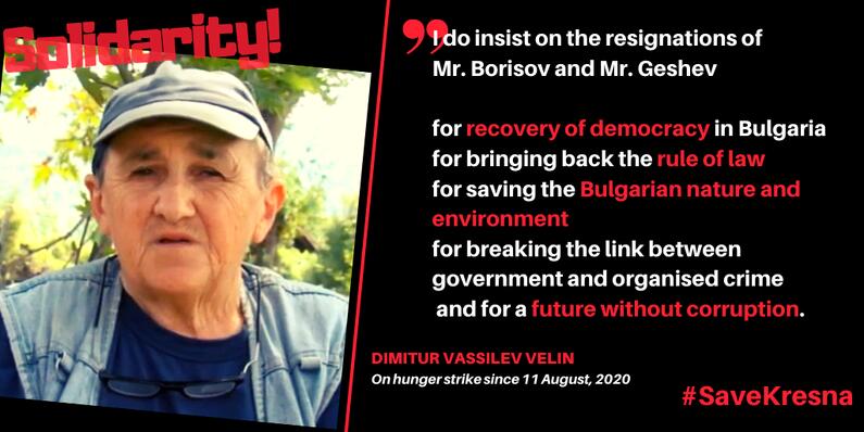 Solidarity with Dimitur Vassilev Velin - on hunger strike since 11 August, 2020 for the resignation of Mr. Borisov and Mr. Geshev