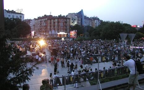 Fire-dancers in front of National Palace of Culture