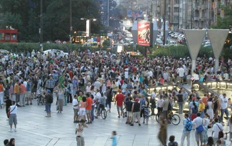 Fire-dancers in front of National Palace of Culture