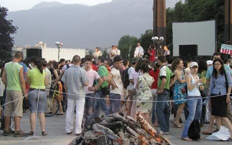 Fire-dancers in front of National Palace of Culture